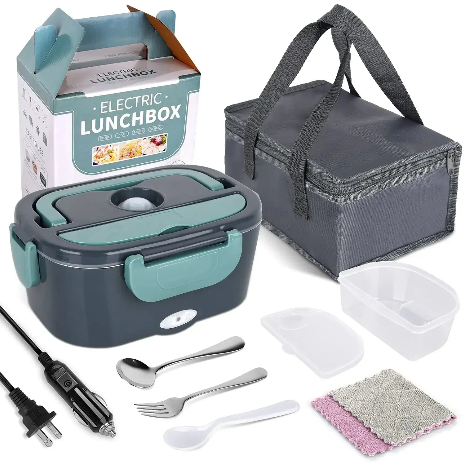 Portable 2-in-1 Electric Lunch Box – Car & Home, Stainless Steel Bento