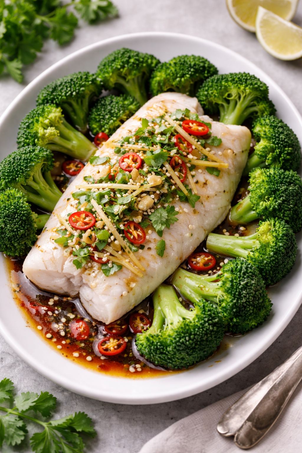 Steamed Fish with Broccoli